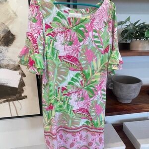 Pappagallo Pink and Green Tropical Long Sleeve Dress